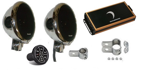Ultra Platinum 5.25 inch Chrome Amplifier Motorcycle Speaker System Bluetooth Edition